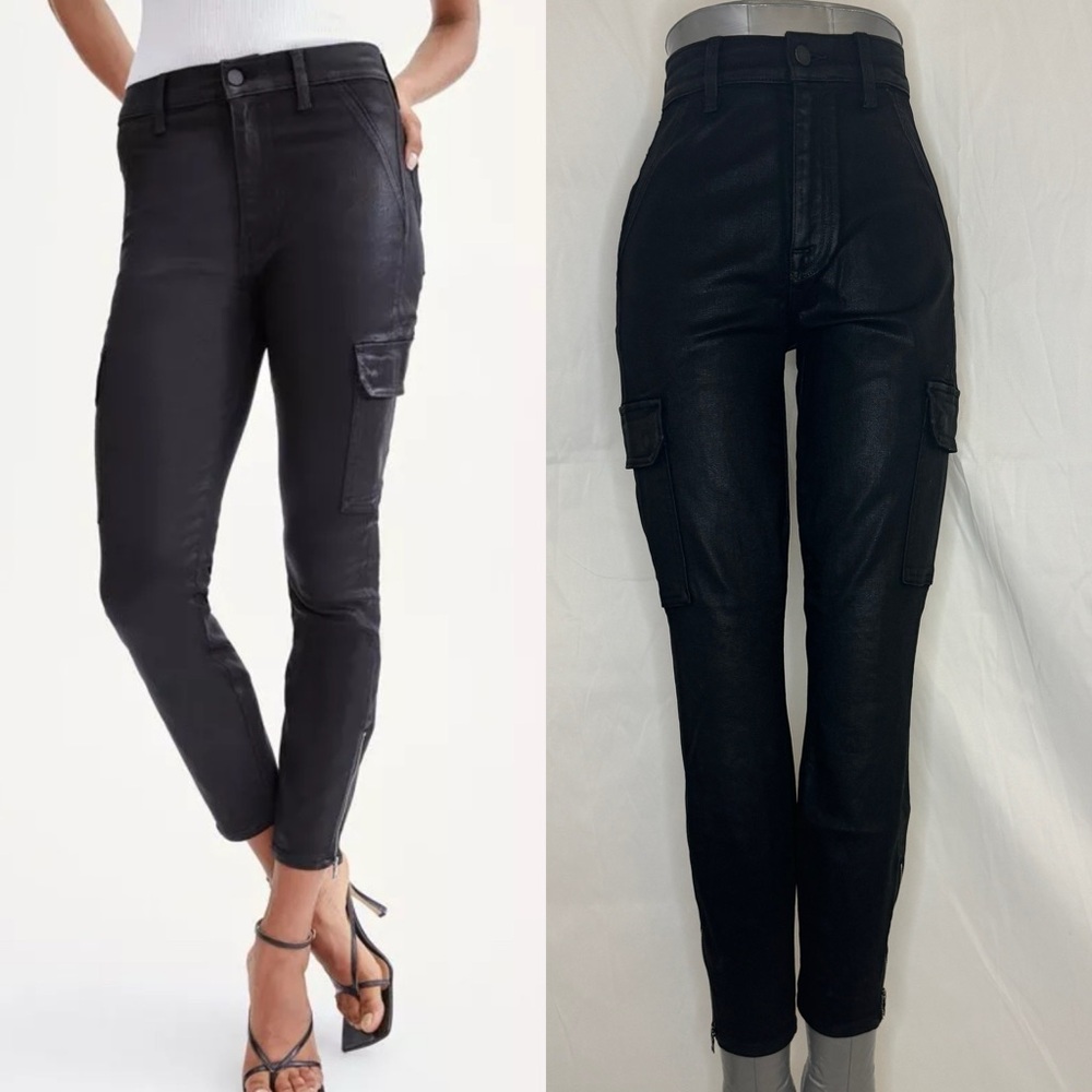 7 For All Mankind Skinny Coated Black Cargo Jeans